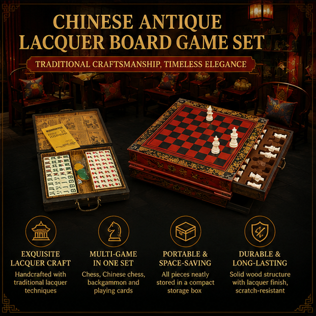 Antique lacquerware chess set