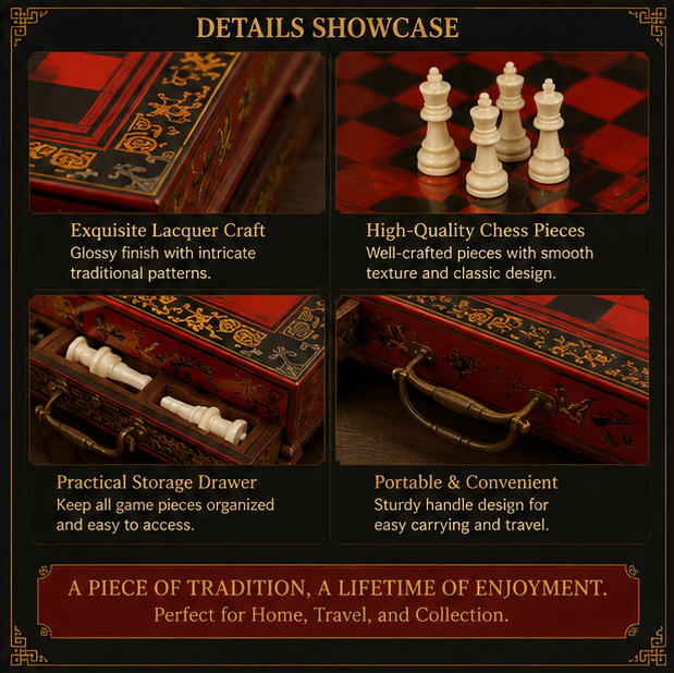 Antique lacquerware chess set