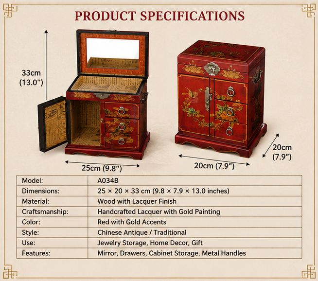 Antique lacquer dressing table and jewelry cabinet