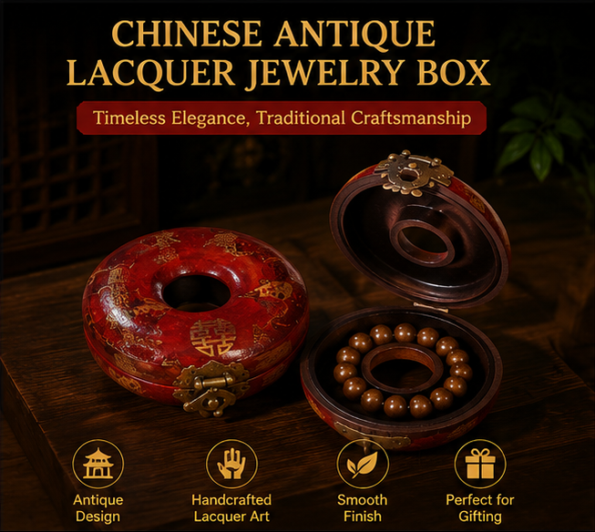 Antique lacquerware court bead/bracelet box