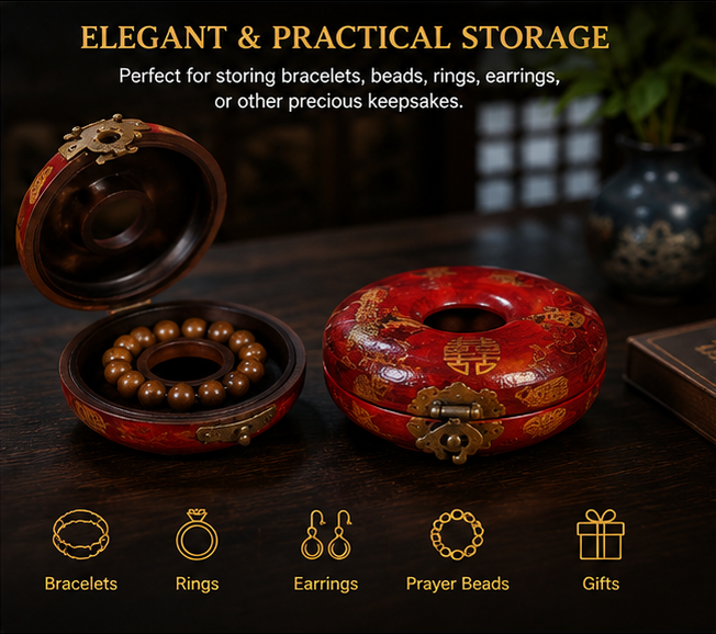 Antique lacquerware court bead/bracelet box