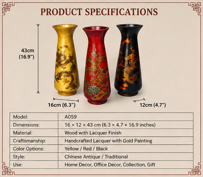 Antique-style lacquerware vase with gold trim