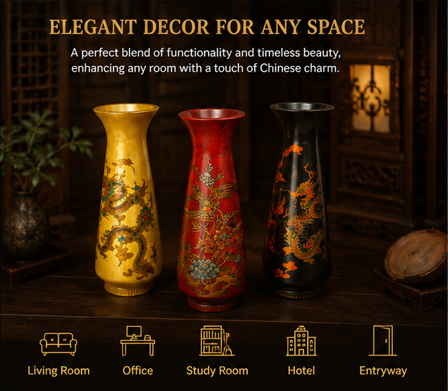 Antique-style lacquerware vase with gold trim