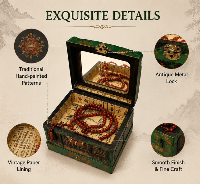 Gilded lacquerware jewelry box with mirror