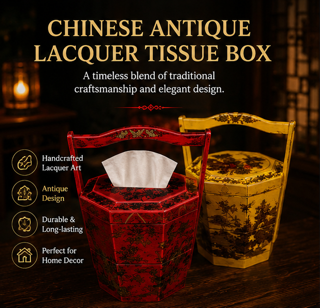 Gilded lacquer octagonal food box with handle