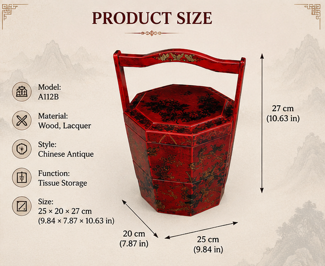 Gilded lacquer octagonal food box with handle