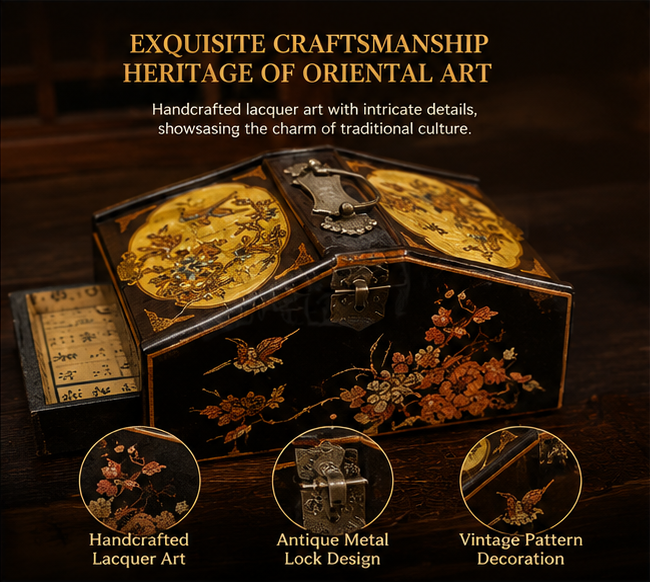 Gilded and painted lacquerware polygonal jewelry box